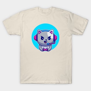 Cute Cat Gaming Cartoon T-Shirt